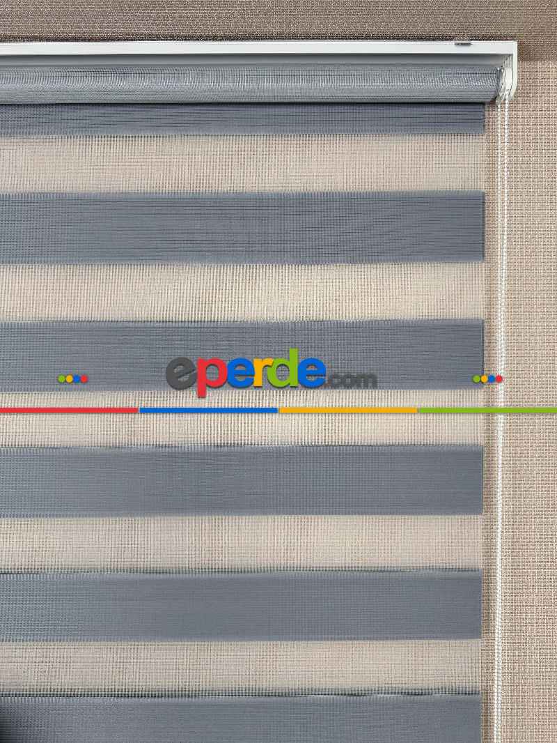 Salon Gri Mikro Sık Pliseli Zebra Perde, Standart Metal Kasalı Yüksek Kalite Kornişe Kolay Montaj Seçenekli