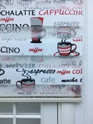 Mutfak Zebra Perde Cappuccino Desenli Zebra Perde - Siyah Kırmızı- Siyah Kırmızı