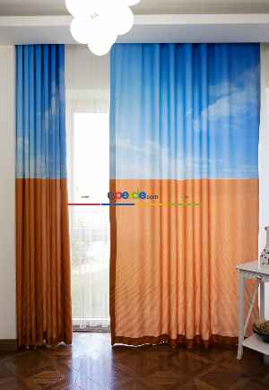 Hazır Ölçülü Dökümlü Kumaştan Çöl Ve Gökyüzü Manzaralı Baskılı Pilesiz Fon Perde 1. Kalite