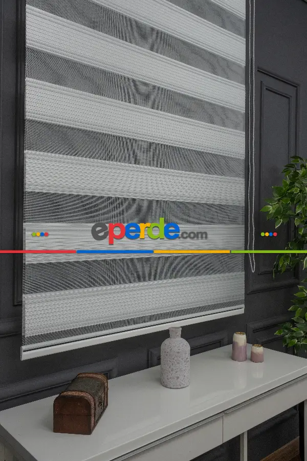 Salon - Zebra Perde - Simli Dar Pileli Zebra Perde