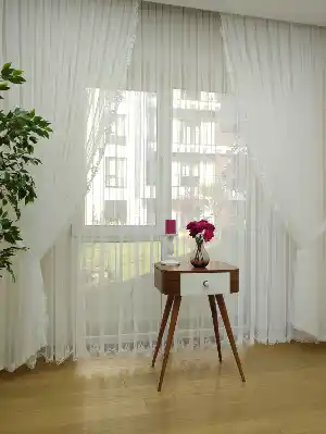 Fansız Dantel Fon Perde Etek Ucu Kortlu Nakış (güpür ) İşlemeli - 3 İçindeki Tül Kodu #22169- Ekru