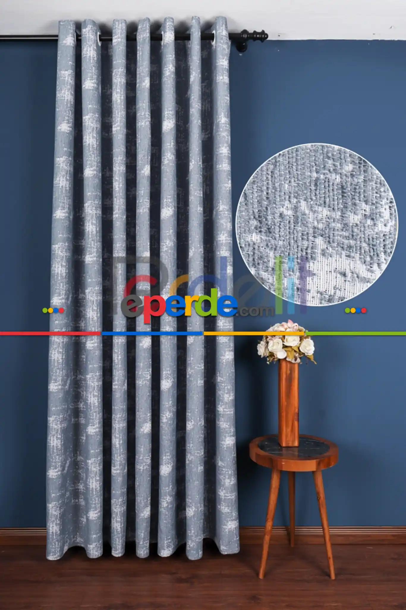 Mavi-beyaz Renk Geçişli Jakar Dokuma Fon Perde