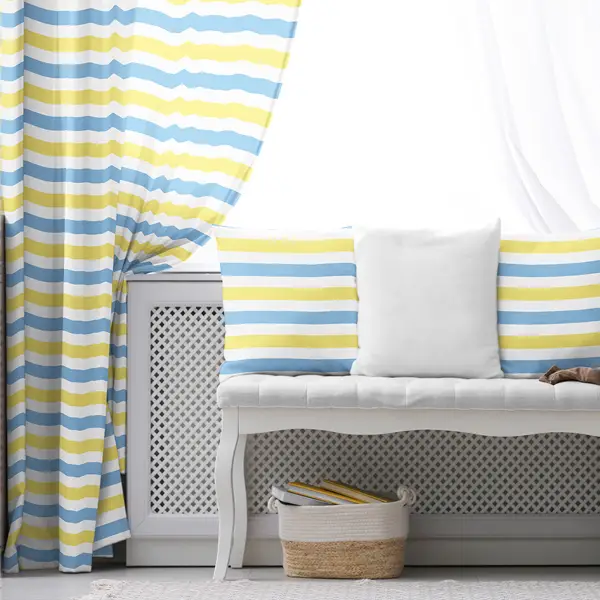 Çocuk Odası - Çocuk Fon Perde Evim1616-6 Kumaşı Kalındır Duck Bezi Değildir- Mavi-beyaz