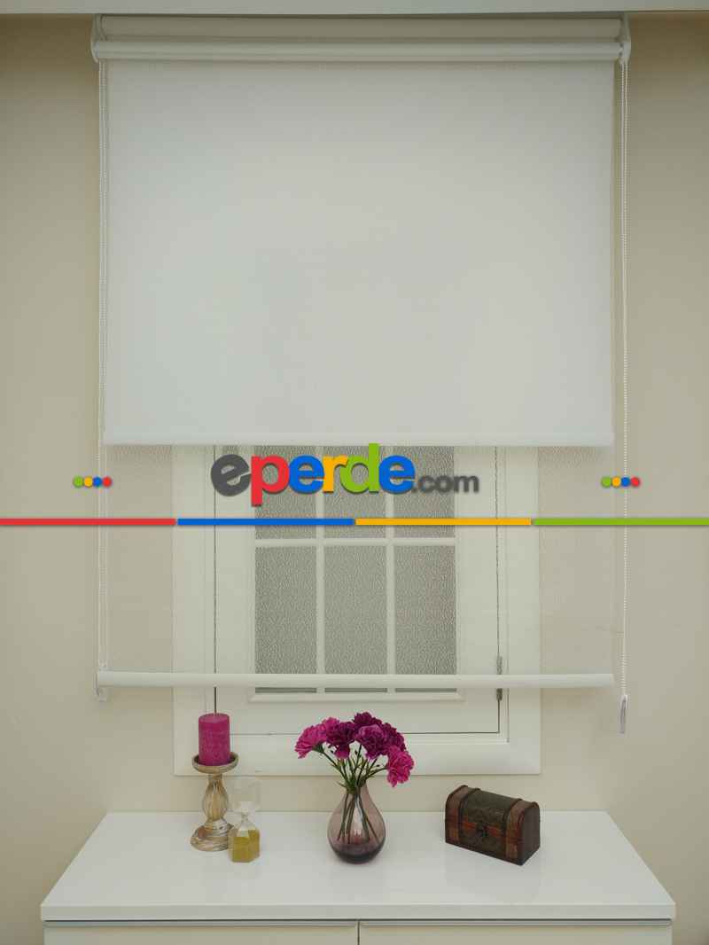 Jakar Örme Tül- Ekru Çiftli Sistem Dantel Desenli Perde- Ekru