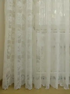 Damask Çiçek Desenli Özel Örme Dokulu Tül Perde- Ekru
