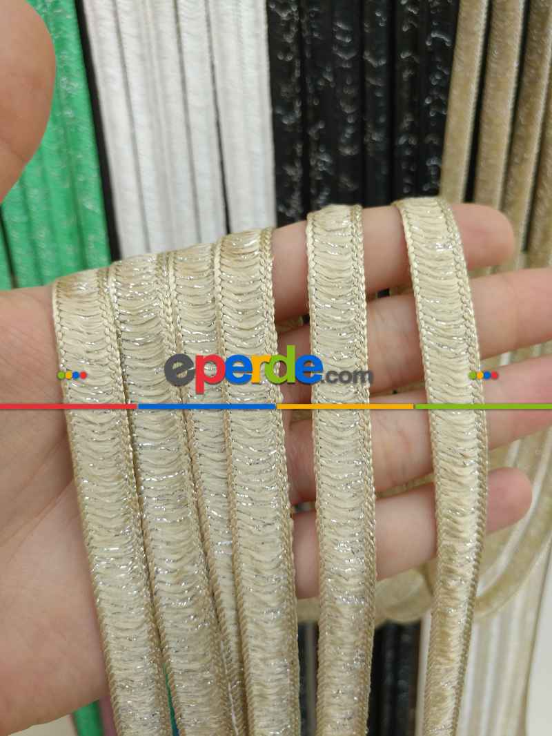 Bej Rengi İp Perde İpek Duble Serisi- Bej-gümüş