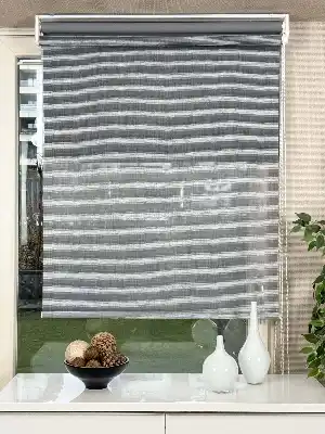 Koyu Gri Çiftli Sistem Tül Stor Perde, Standart Metal Kasalı Yüksek Kalite Kornişe Kolay Montaj Seçenekli