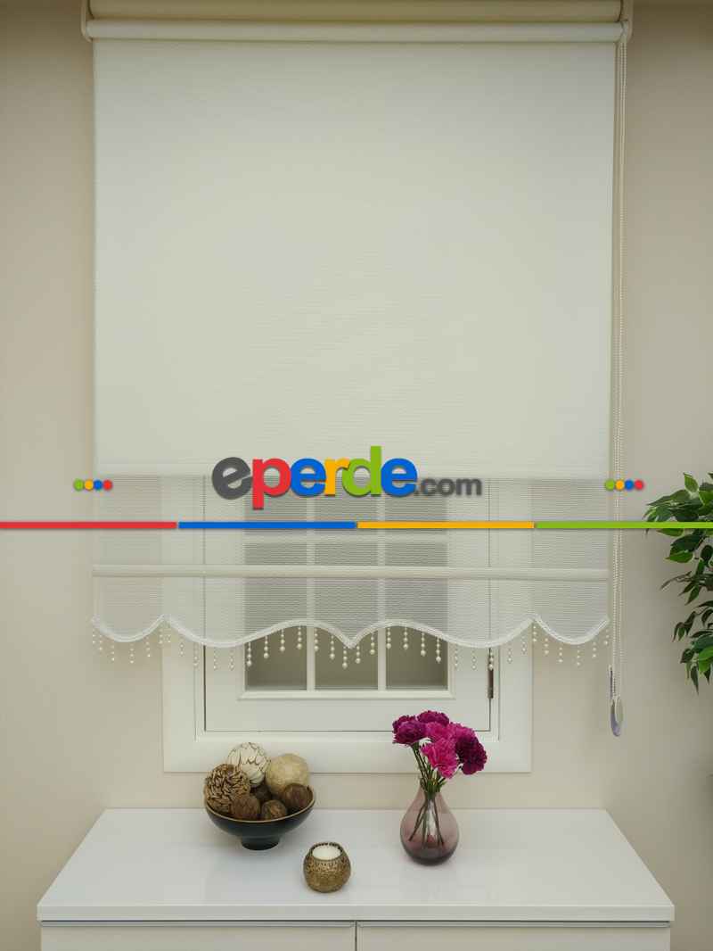 Çiftli Sistem Tül Stor Perde Çizgili Boğma Tül (ekru Renk)- Ekru