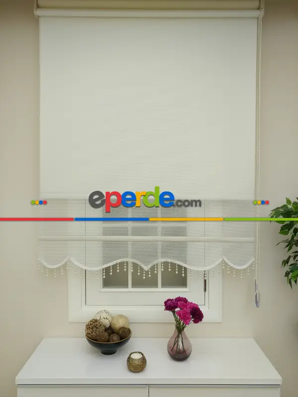 Çiftli Sistem Tül Stor Perde Çizgili Boğma Tül (ekru Renk)- Ekru