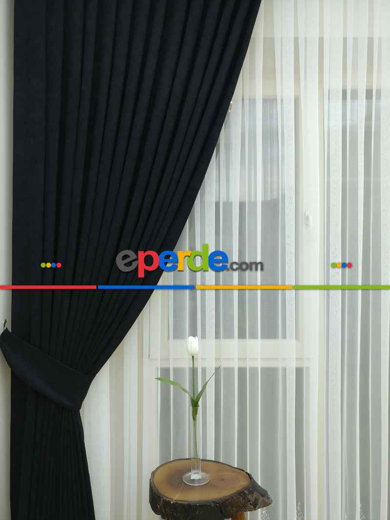 Siyah Düz Fon Perde Dökümlü Birinci Kalite 300 Cm Geniş En Daha Hesaplı- Siyah