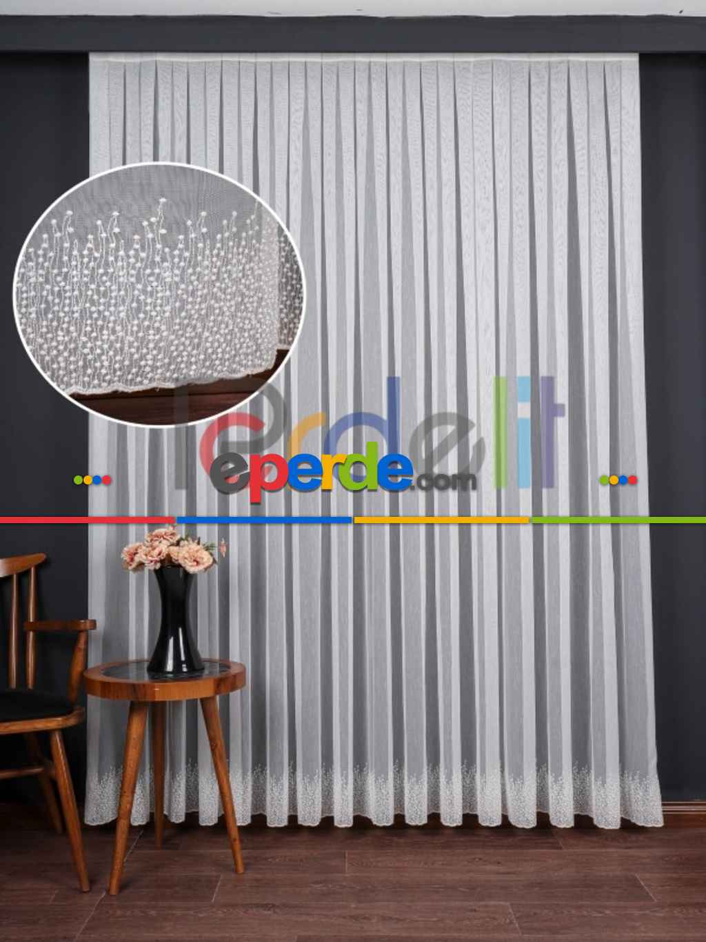 Etek Ucu Nakış İşlemeli Tül Perde