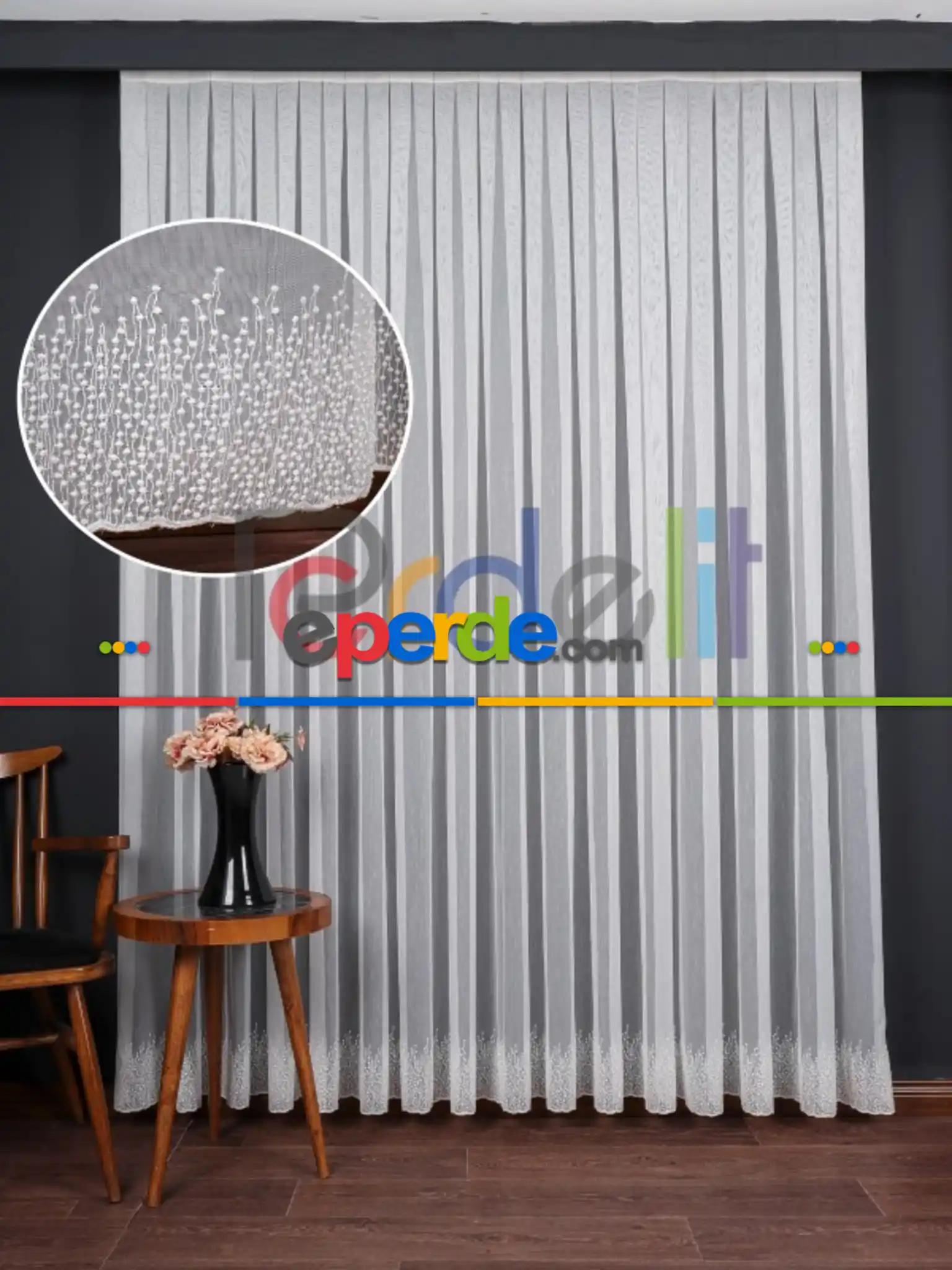 Etek Ucu Nakış İşlemeli Tül Perde