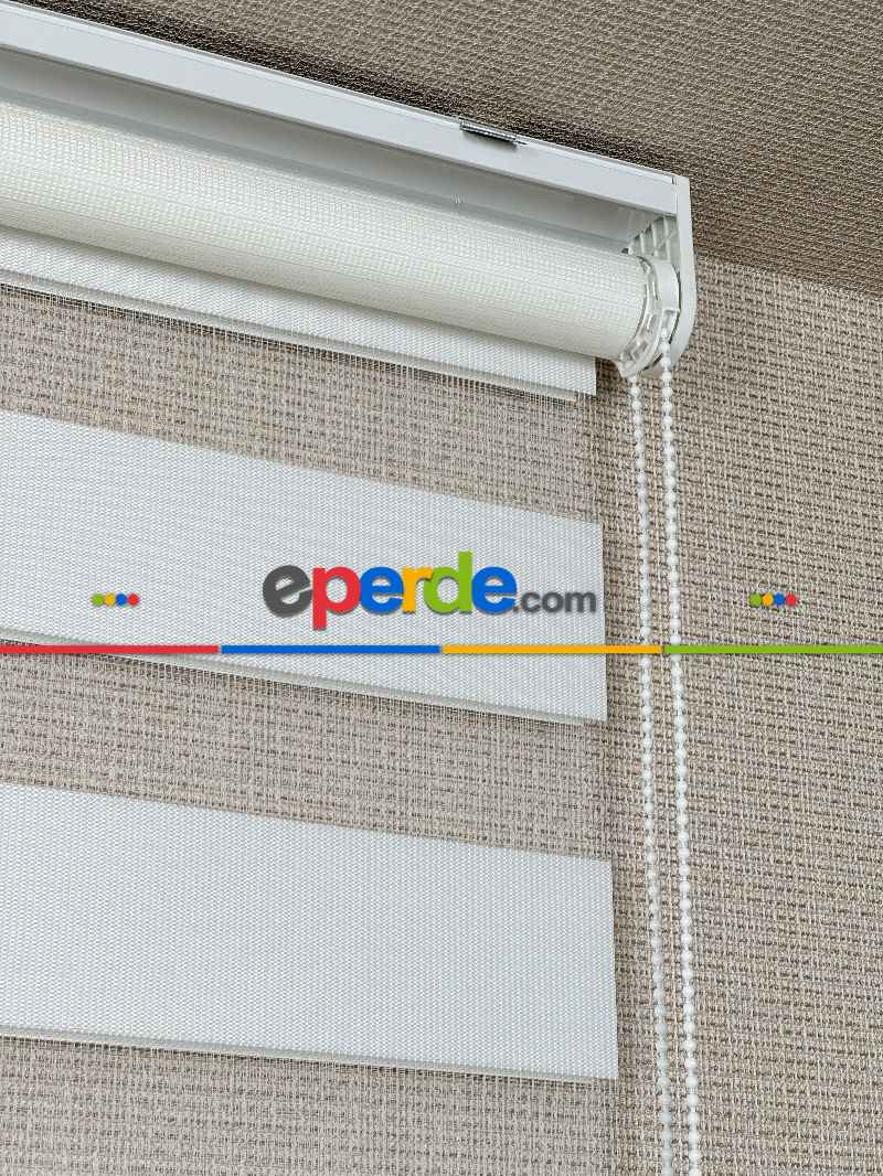 Salon Ekru Düz Zebra Perde, Standart Metal Kasalı Yüksek Kalite Kornişe Kolay Montaj Seçenekli