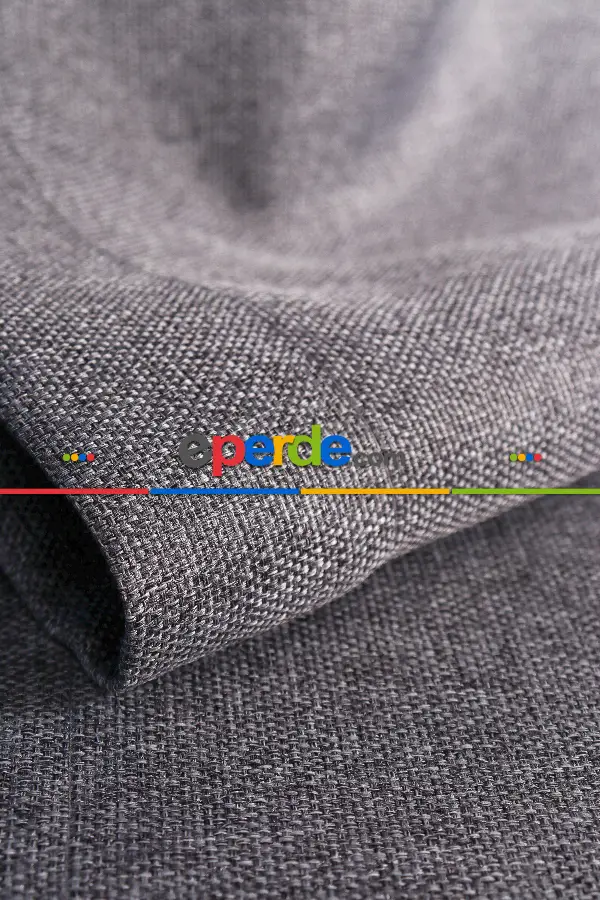 Salon Fon Perde - Gri Keten Blackout 0 Karartma Fon Perde