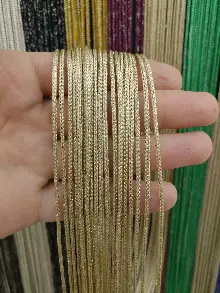 Mutfak İp Perde - Bej Rengi İp Perde Kalın Zincir Simli Serisi- Bej-altın