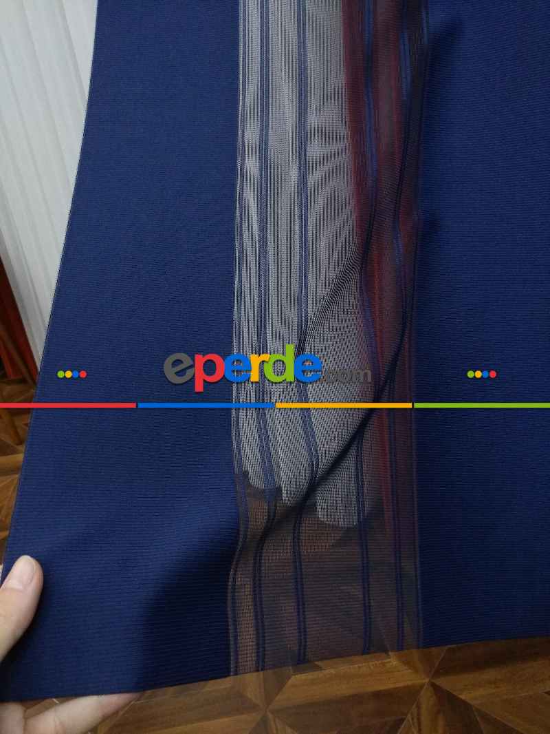 Lens Akıllı Dikey Tül Perde 114- Lacivert-beyaz-kiremit Rengi