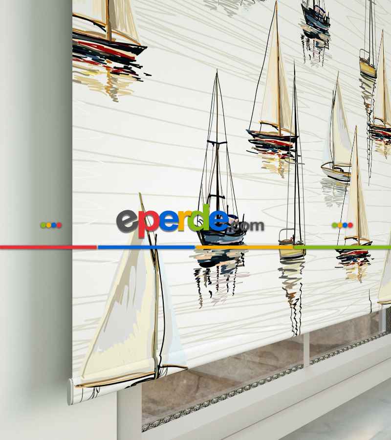 Yelkenli Desenli Baskılı Stor Perde- Çok Renkli