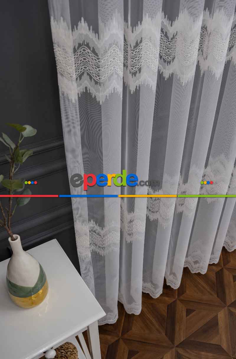 Salon - Brillant Alto Desen Tasarım Ekru Tül Perde