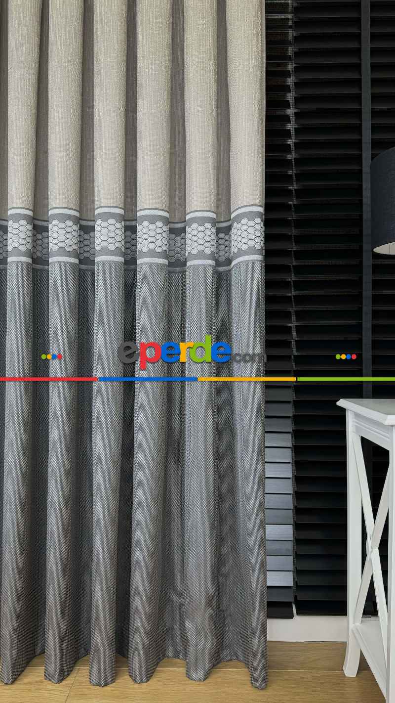 Bej Gri Jakar Dokuma Pano Fon Perde