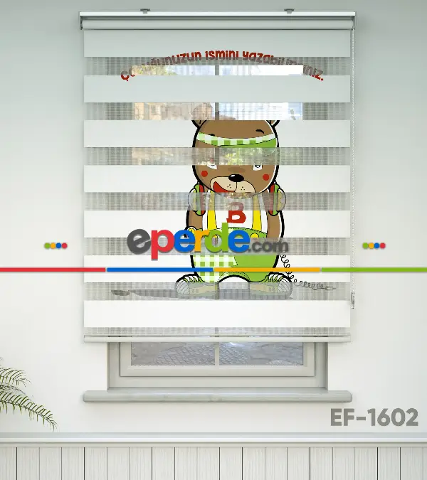 Sevimli Ayıcık Desenli Özel Baskılı Zebra Perde- Çok Renkli