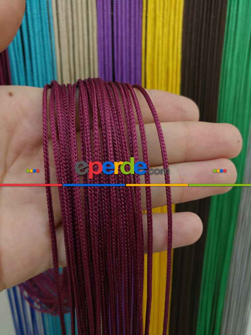 Mutfak İp Perde - Bordo Rengi İp Perde Kalın Zincir Serisi- Bordo