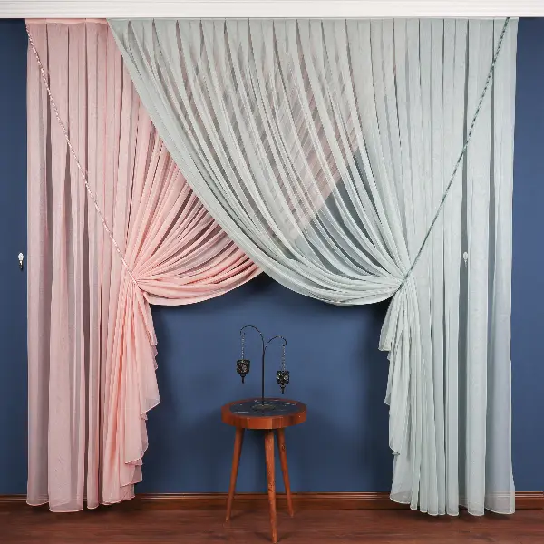 Salon Tül - Pudra - Mint Renkli Krevize Düz Tül Perde ( Kordon Hediyeli )