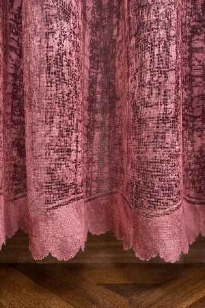 Hazır Ölçü Modern Pembe Ve Kahverengi Desenli Degrade Geçişli Örme Tül Perde Yüksek Kalite