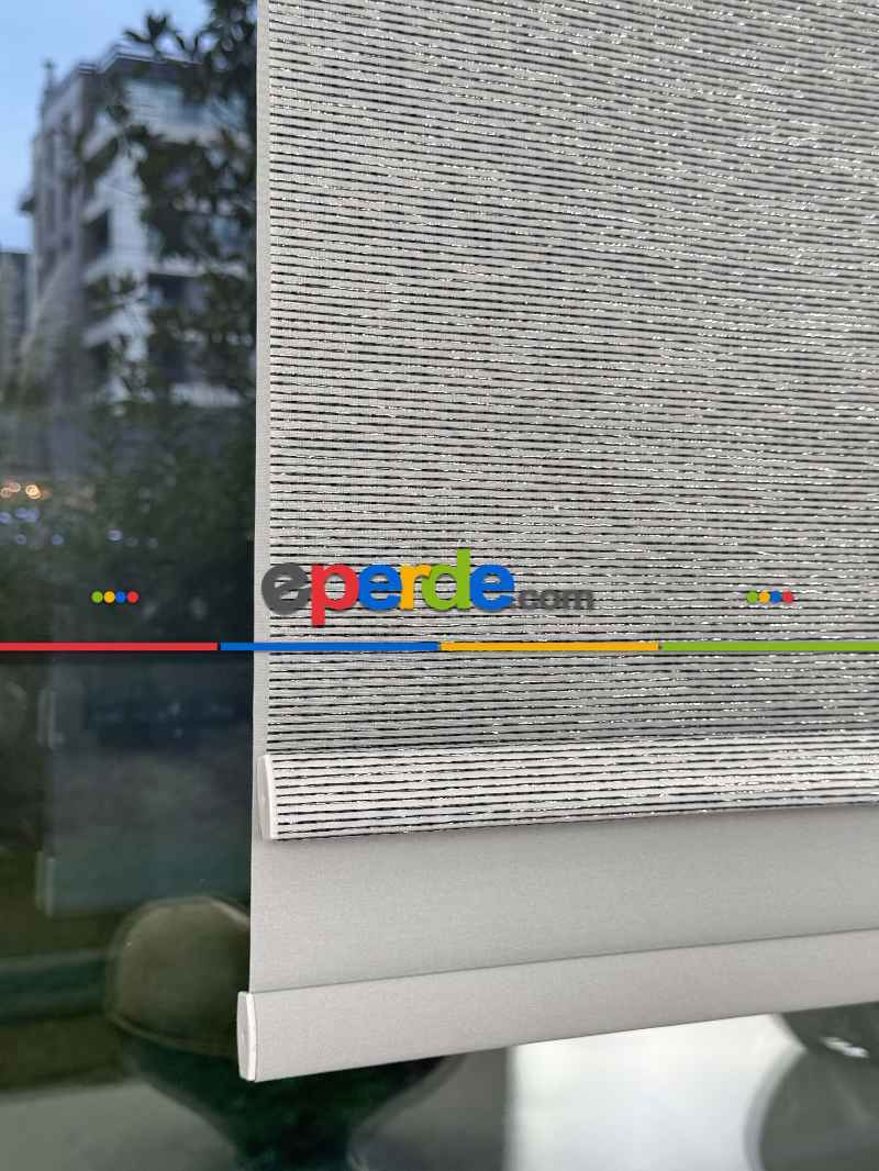 Gri Çiftli Sistem Tül Stor Perde, Standart Metal Kasalı Yüksek Kalite Kornişe Kolay Montaj Seçenekli