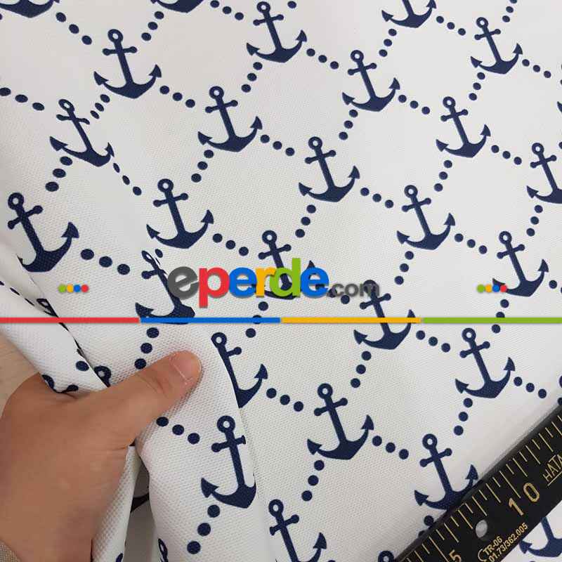 Marin Serisi Çapa Desenli Fon Perde Evm1512-4 Kumaşı Kalındır Duck Bezi Değildir- Mavi-Beyaz