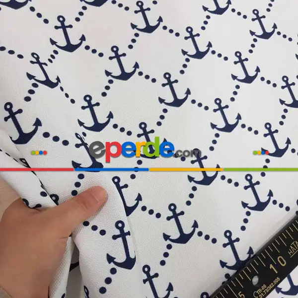 Bebek Odası - Marin Serisi Çapa Desenli Fon Perde Evm1512-4 Kumaşı Kalındır Duck Bezi Değildir- Mavi-Beyaz