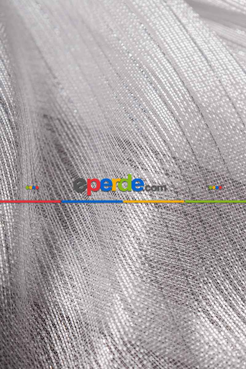 İnce Çizgili Gümüş Simli Armür Tül Perde Grz 2124