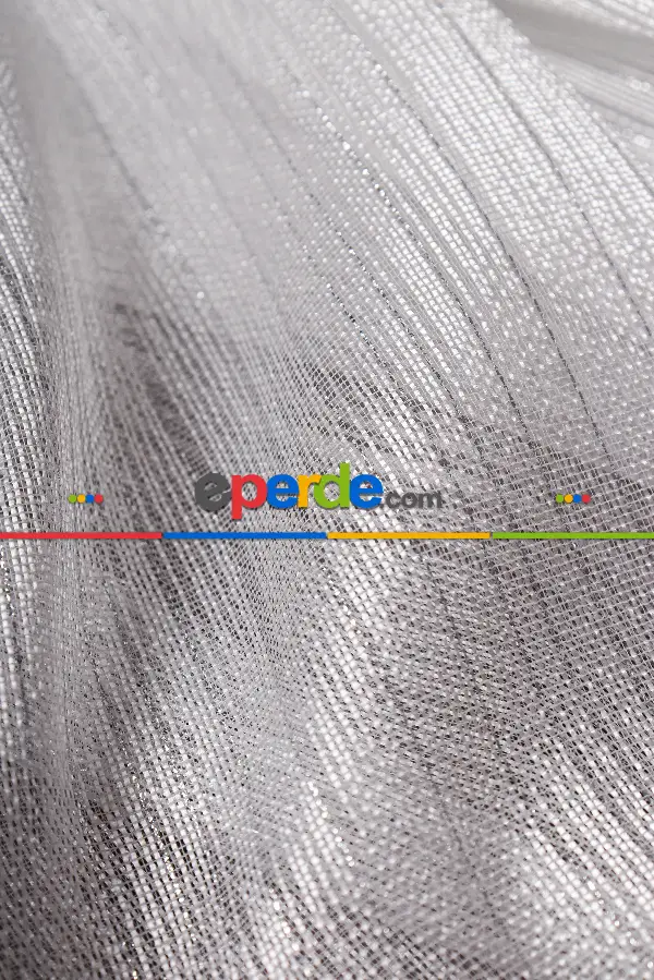 İnce Çizgili Gümüş Simli Armür Tül Perde Grz 2124