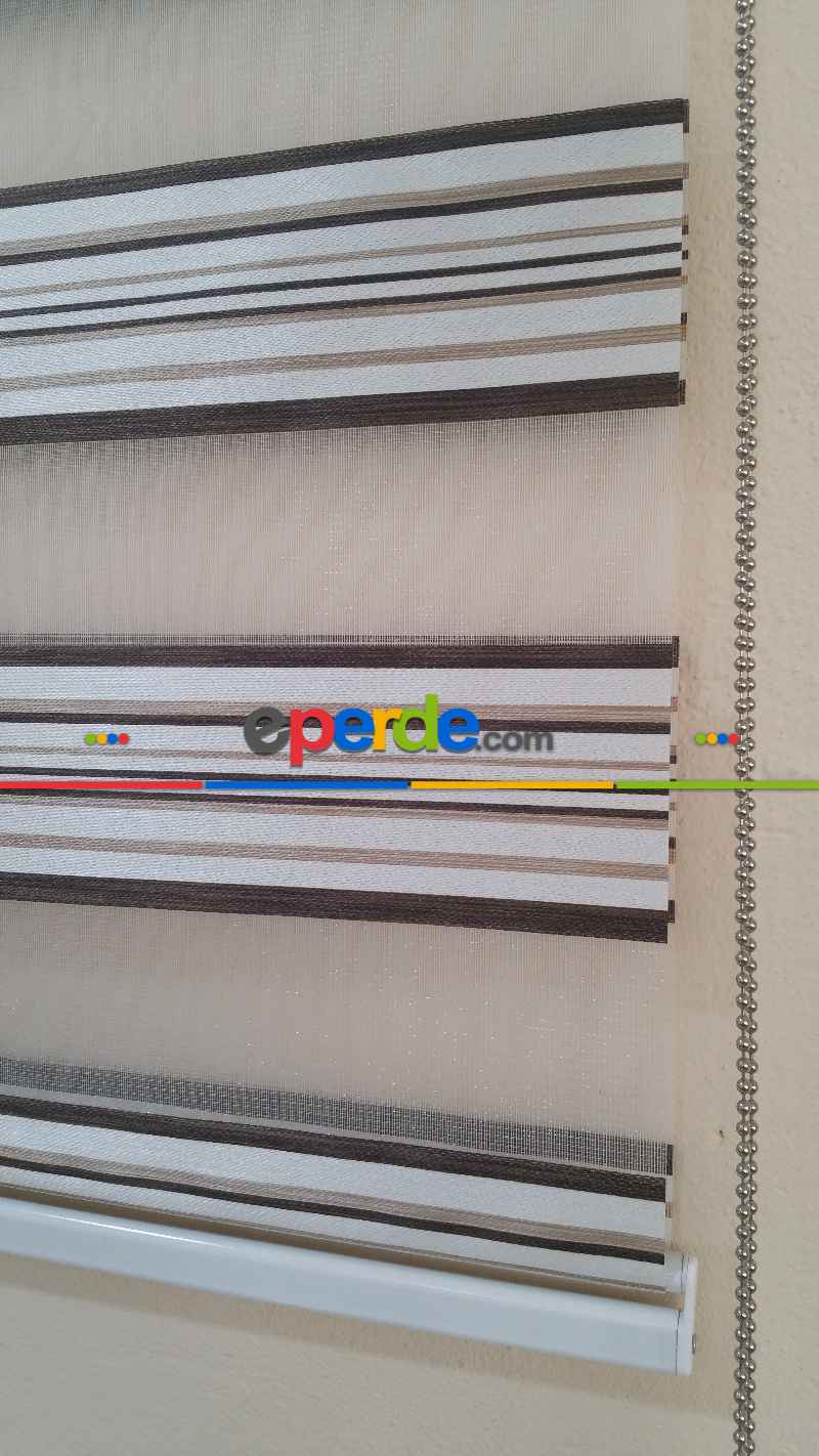 Kahve Çizgili Zebra Perde- Krem-kahve Koyu-sütlü Kahve- Çok Renkli 3
