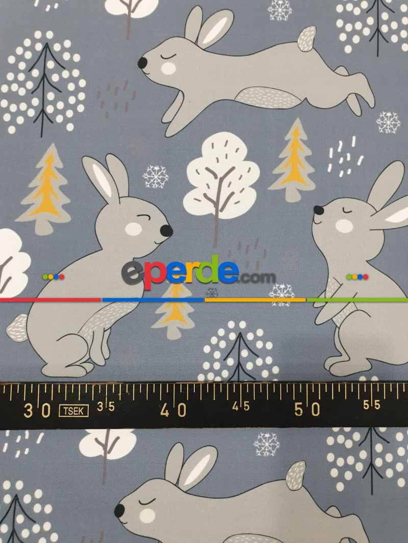 Bebek Odası Fon - Tavşan Desenli Fon Perde Evm1088-4 Kumaşı Kalındır Duck Bezi Değildir- Siyah