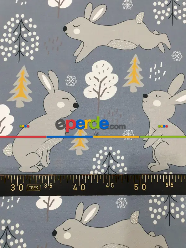 Bebek Odası Fon - Tavşan Desenli Fon Perde Evm1088-4 Kumaşı Kalındır Duck Bezi Değildir- Siyah