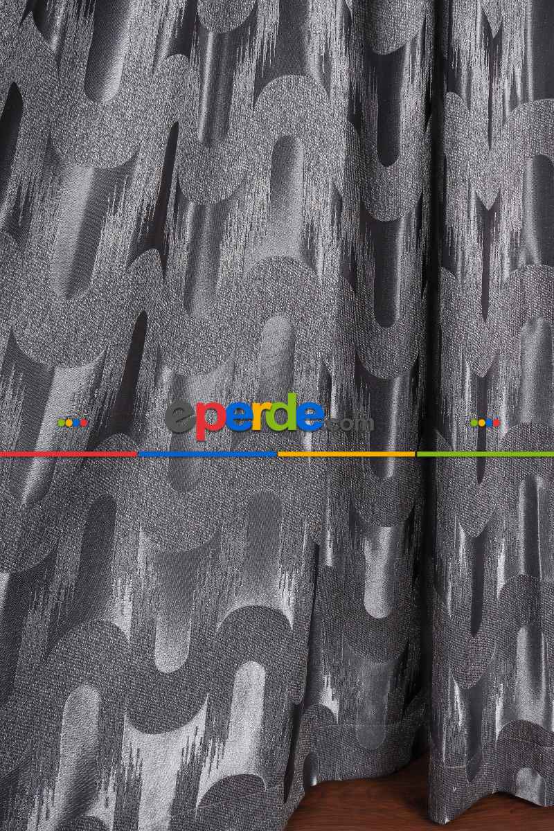 Avantgarde Antrasit Dalgalar Desenli– Modern Jakar Dokuma Fon Perde