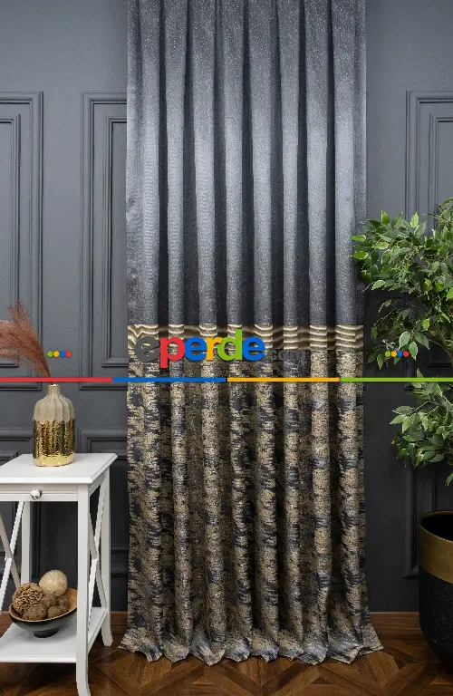 Antrasit Bejli Jakar Etek Pano Dökümlü Gramajlı Uygun Fiat Fon Perde (180)- Antrasit Bej