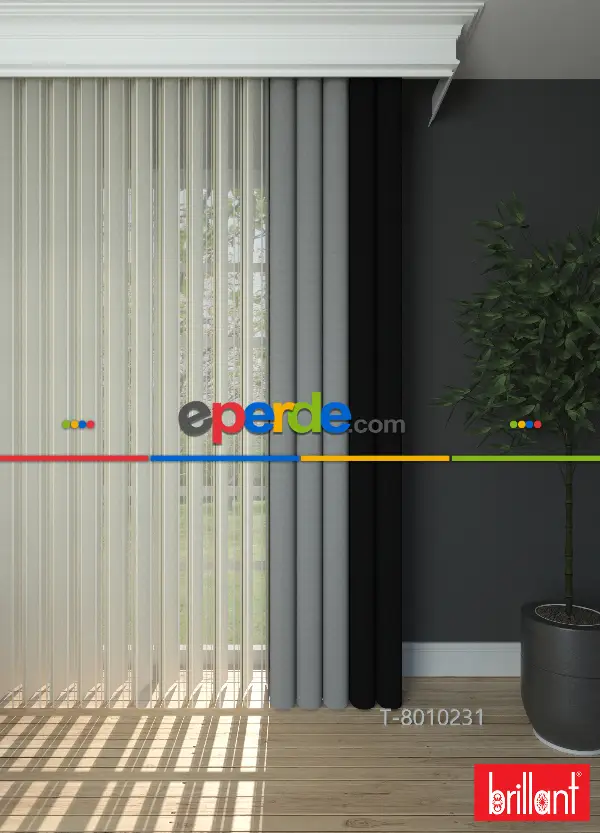 Brillant Akıllı Tül Siyah-gri Perde Tül Dikey Zebra Perde Düz 1. Kalite