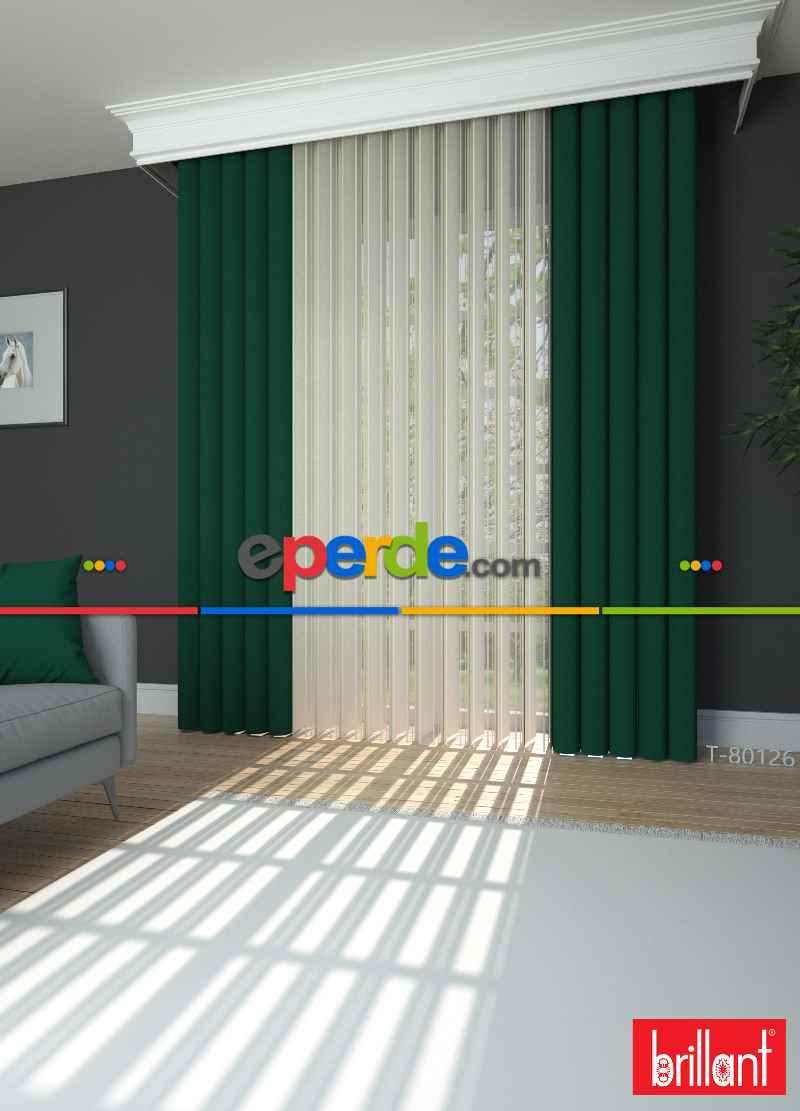 Brillant Akıllı Tül Perde Yeşil Renkli Tül Dikey Zebra Perde Düz 1. Kalite