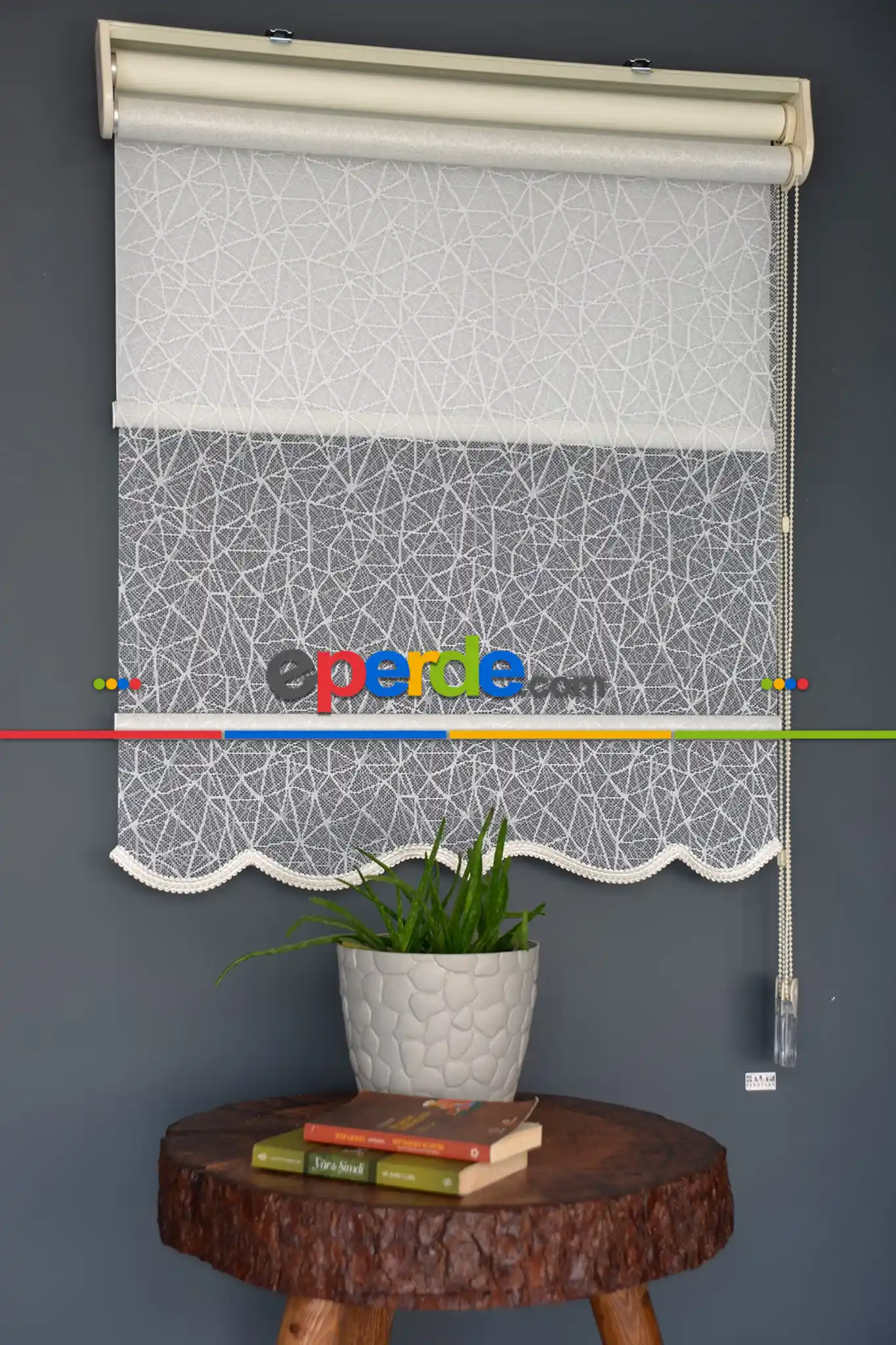 Halim Perdesan Dacuz-205 Beyaz Renk Etekli Veya Eteksiz Çift Mekanizmalı Tül Stor Perde