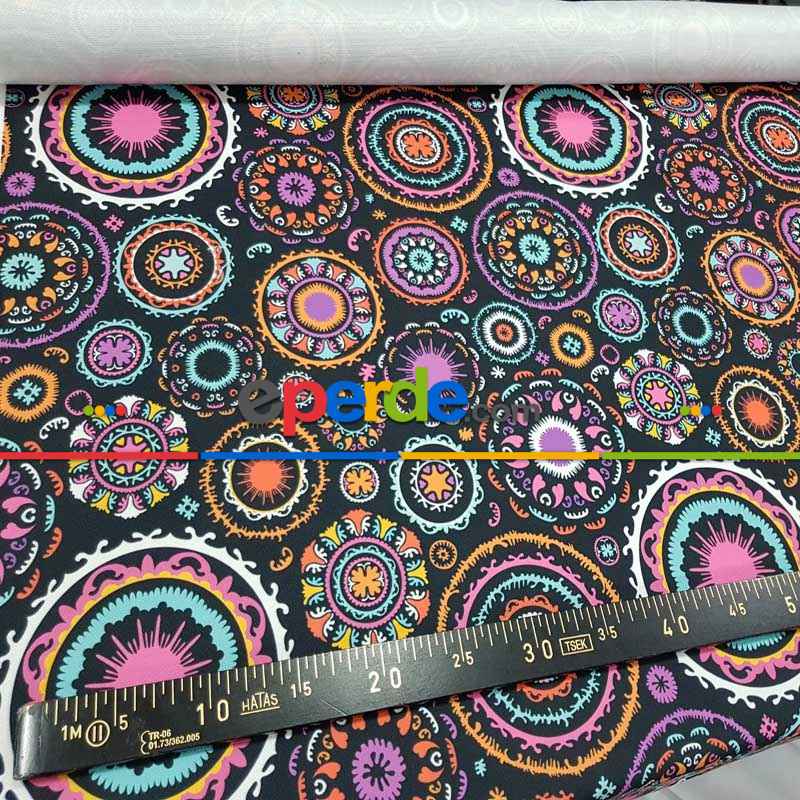 Etnik Desenli Fon Perde K618 E - Kumaşı Kalındır Duck Bezi Değildir.- Siyah-Çok Renkli