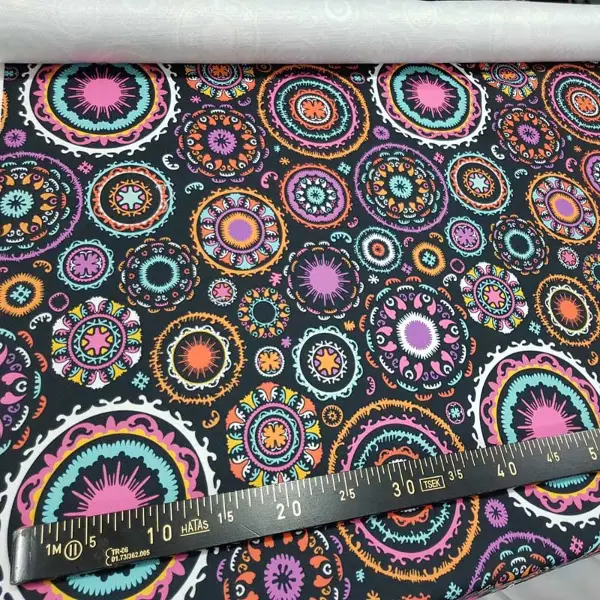 Etnik Desenli Fon Perde K618 E - Kumaşı Kalındır Duck Bezi Değildir.- Siyah-Çok Renkli