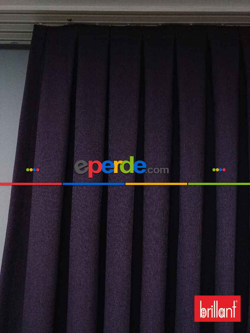 Brillant Keten Mor Renk Düz Fon Perde - Mor Patlıcan Moru