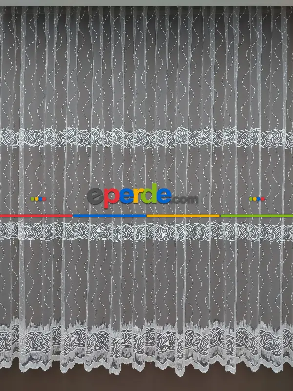 Brode İşlemeli Nakışlı Tül Perde Es Desenli - Ekru Renk