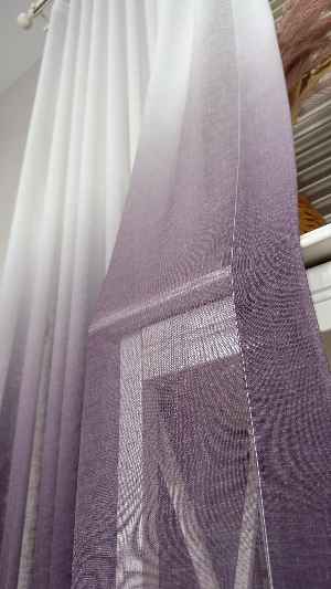 Keten Ekru Mor Degrade Geçişli Tül Perde, Ağır Gramajlı Premium Seri, Eteği Kurşunlu
