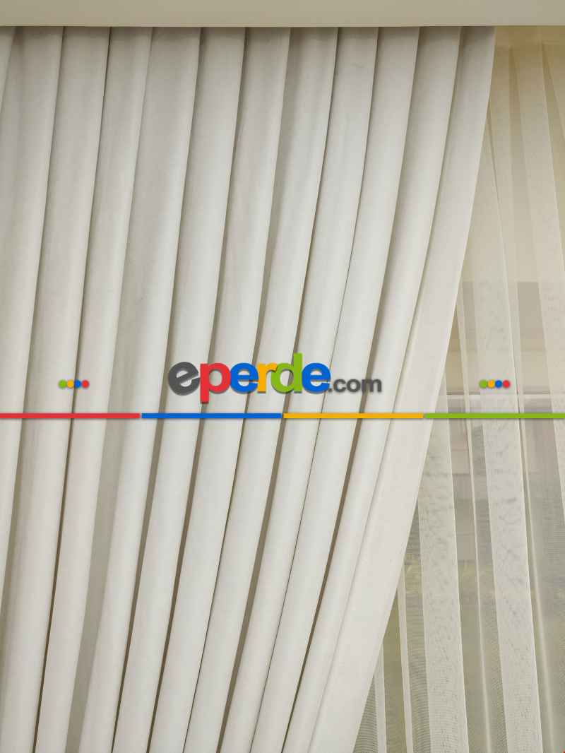 Krem Düz Sade Mutfak Fon Perde Yan Kanat Perdesi- Krem