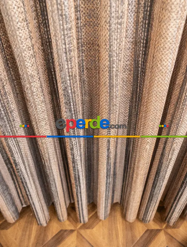 Yatak Odası - Modern Kahverengi Degrade Geçişli Tül - Örme Dantel Tül