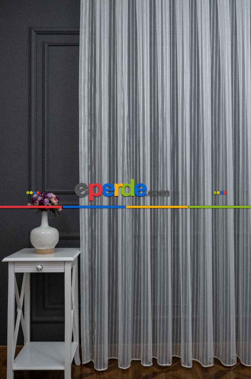 Brillant Gümüş Sim Çizgi Armür Tül Çizgili Tül