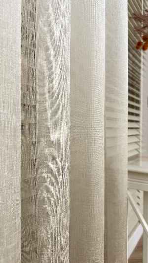 Keten Ekru Bej Degrade Geçişli Tül Perde, Ağır Gramajlı Premium Seri, Eteği Kurşunlu