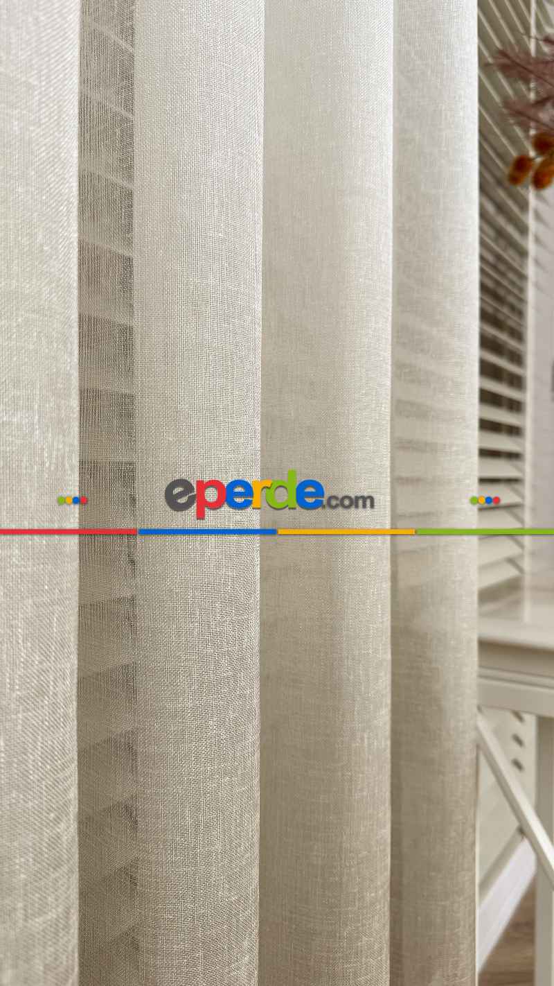 Keten Ekru Bej Degrade Geçişli Tül Perde, Ağır Gramajlı Premium Seri, Eteği Kurşunlu